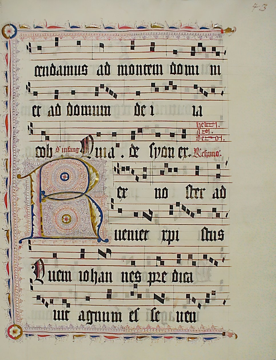 Folha Manuscrito com R inicial, de um antifonário, alemão, segundo quartel do século XV. de Unbekannt