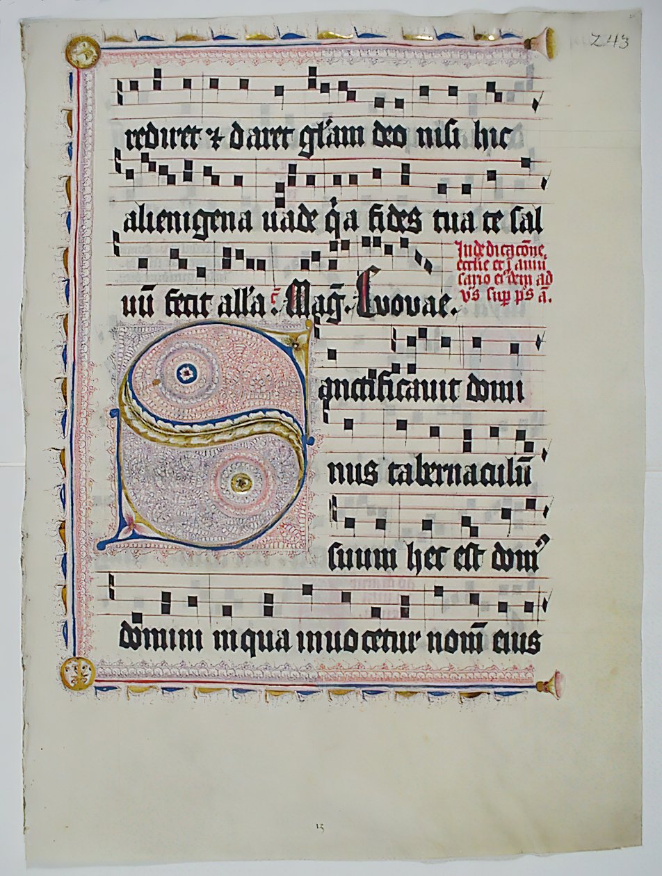 Folha manuscrita com inicial S, de um antifonário, alemão, segundo quartel do século XV. de Unbekannt