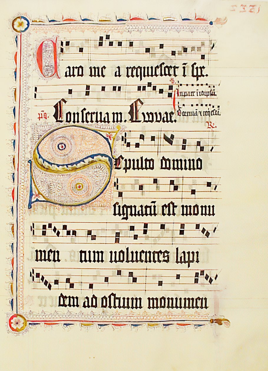 Folha manuscrita com inicial S, de um antifonário, alemão, segundo quartel do século XV. de Unbekannt
