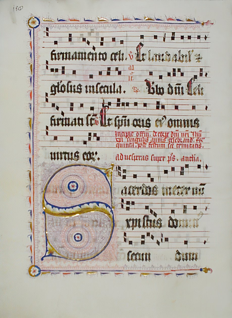 Folha manuscrita com inicial S, de um antifonário, alemão, segundo quartel do século XV. de Unbekannt