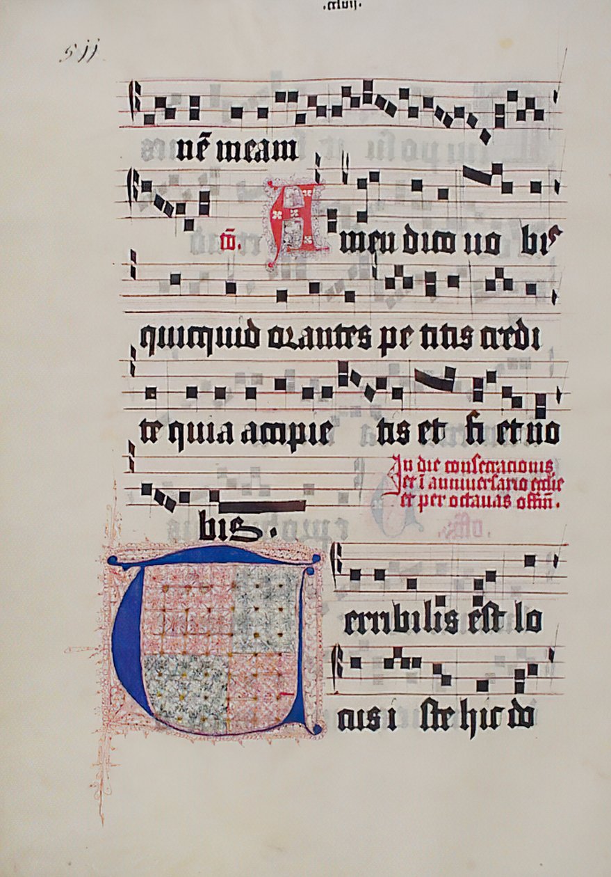 Folha Manuscrito com inicial T, de um Gradual, alemão, segundo quartel do século XV. de Unbekannt