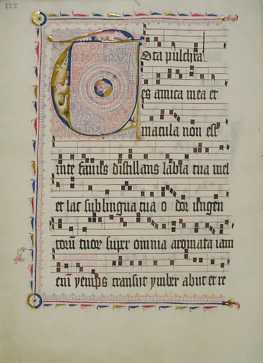 Folha Manuscrito com inicial T, de um antifonário, alemão, segundo quartel do século XV. de Unbekannt