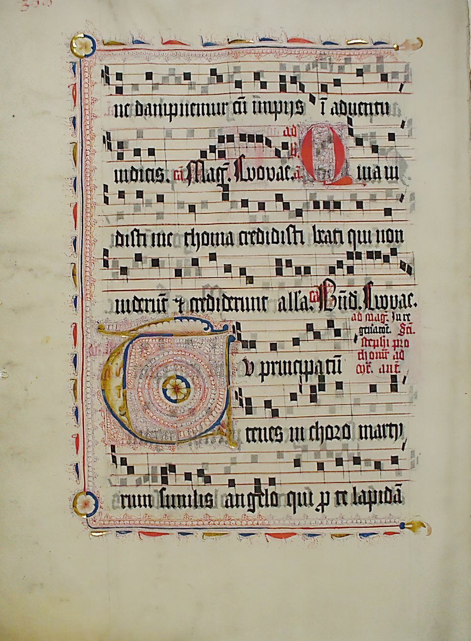 Folha Manuscrito com inicial T, de um antifonário, alemão, segundo quartel do século XV. de Unbekannt