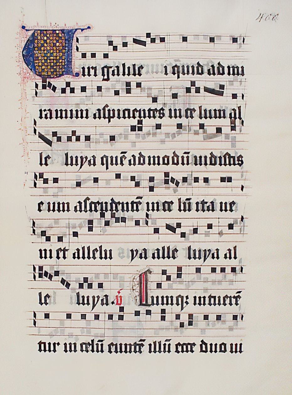 Folha Manuscrito com inicial V, de um Gradual, alemão, segundo quartel do século XV. de Unbekannt
