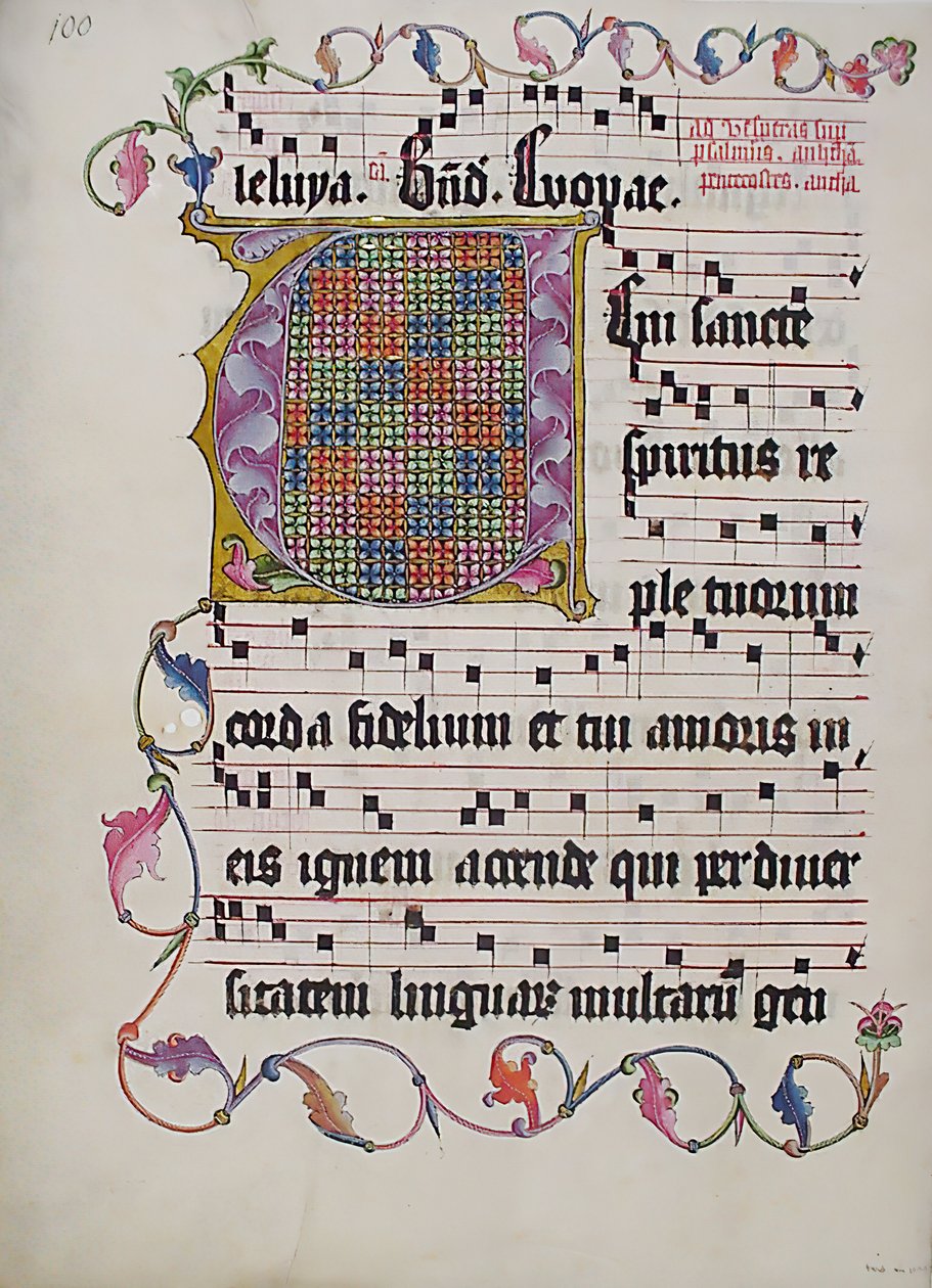 Folha manuscrita com inicial V, de um antifonário, alemão, segundo quartel do século XV. de Unbekannt
