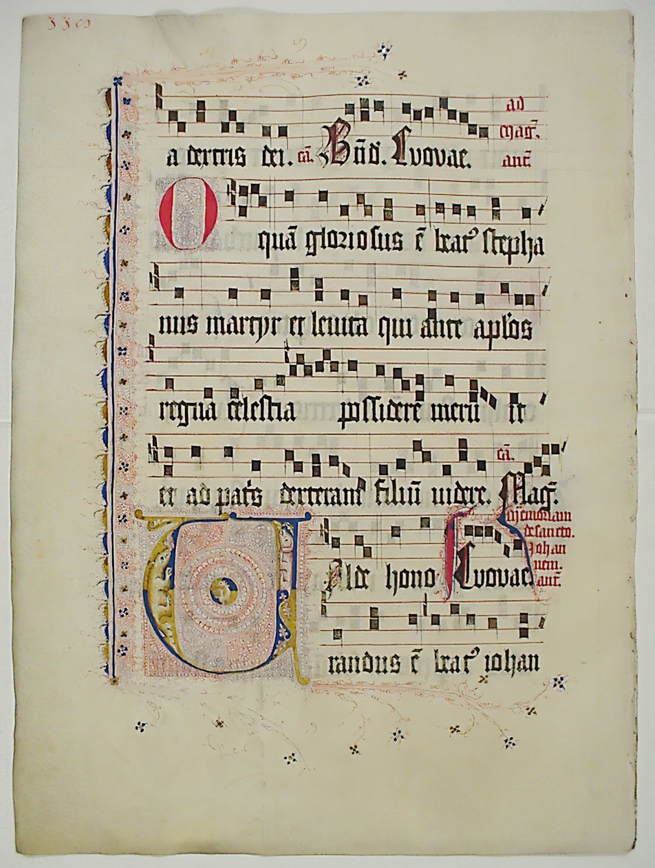 Folha manuscrita com inicial V, de um antifonário, alemão, segundo quartel do século XV. de Unbekannt