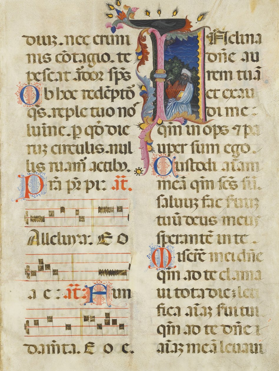 Folha Manuscrito com o Rei David em uma Inicial I, de um Saltério, início do século XV. de Unbekannt