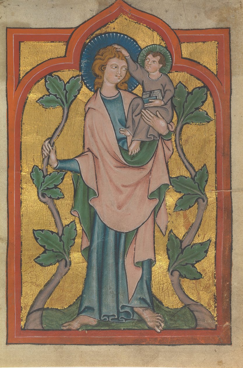 Folha Manuscrito com São Cristóvão Portador de Cristo, alemão ou suíço, início do século XIV. de Unbekannt