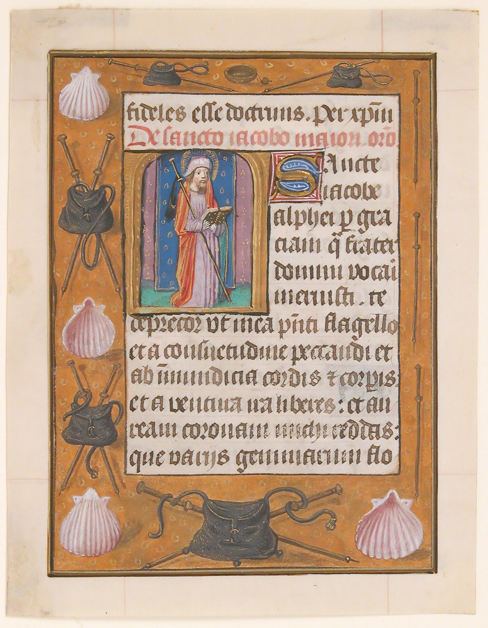 Folha do manuscrito com São Tiago Maior, de um Livro de Horas, ca. 1500. de Unbekannt