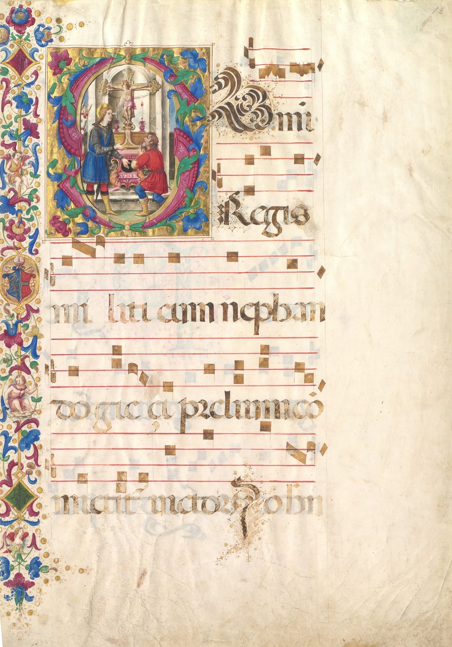 Folha Manuscrito com São João Gualberto em S inicial, de um Antifonário, início do século XVI. de Unbekannt