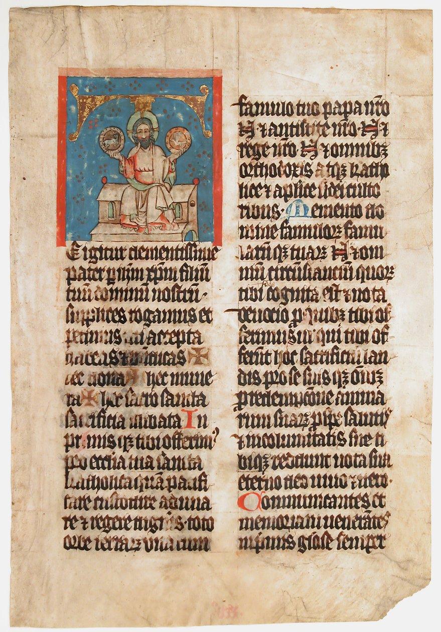 Folha Manuscrito com a Santíssima Trindade em T inicial, de um Missal, ca. 1390. de Unbekannt