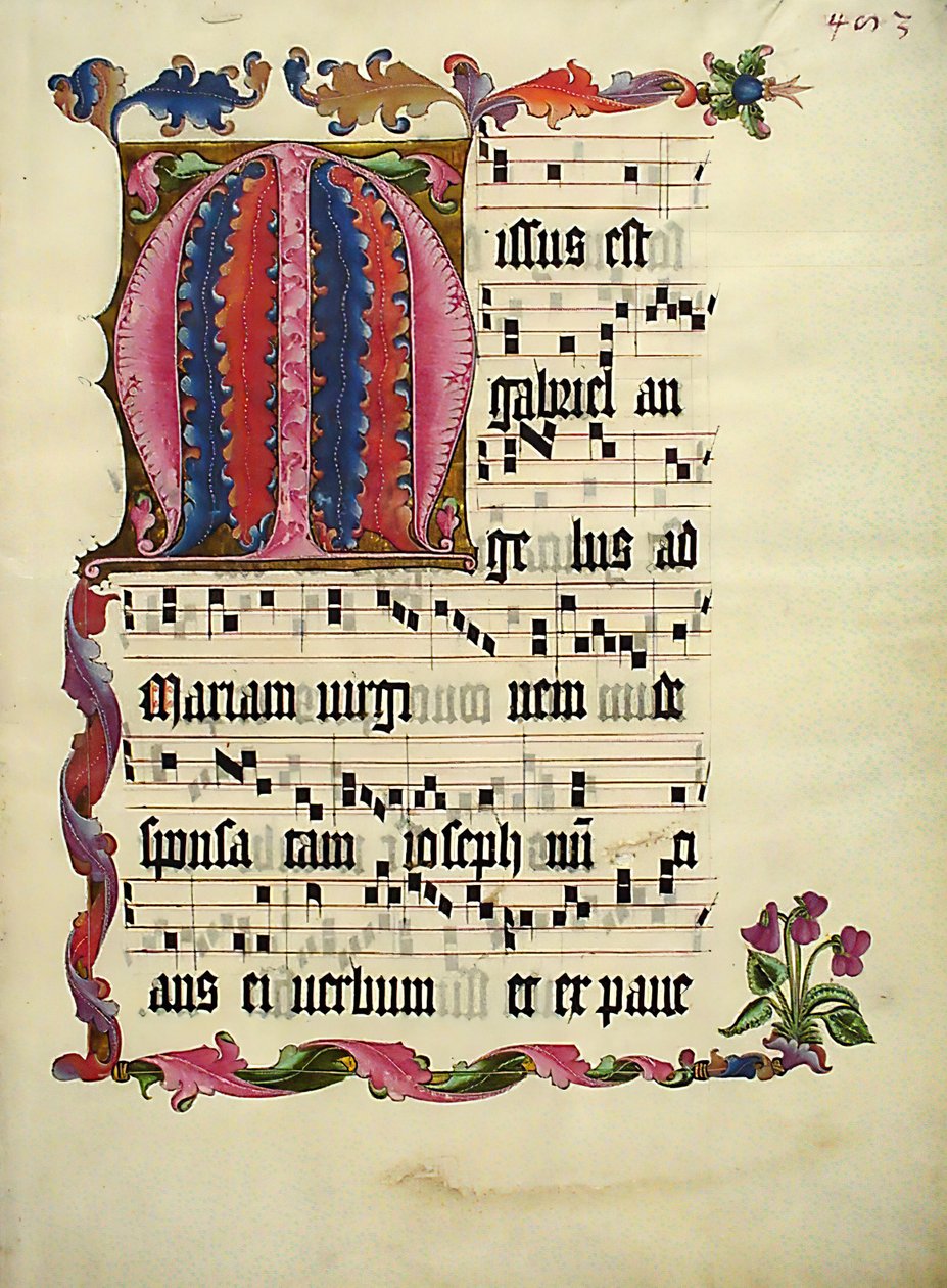 Folha Manuscrito com a inicial M, de um antifonário, alemão, ca. 1425-50. de Unbekannt