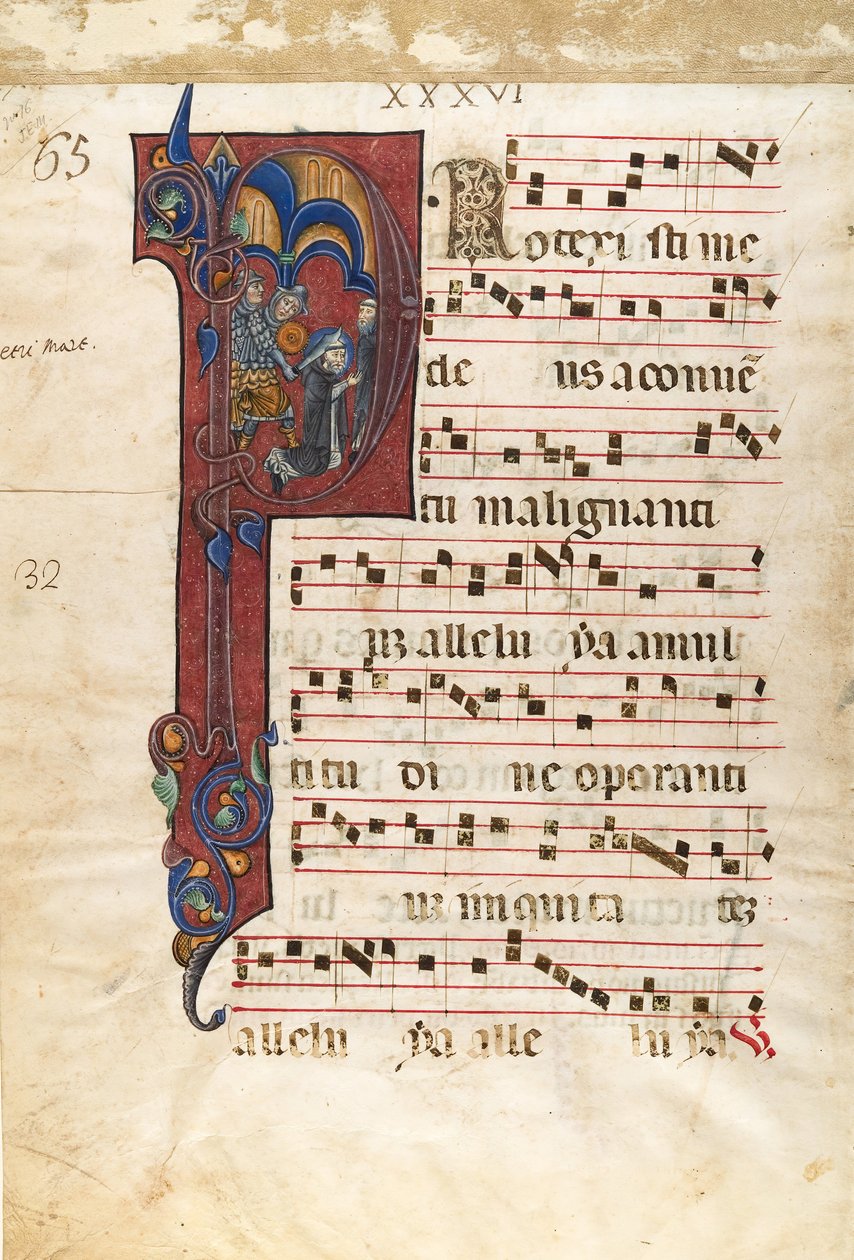 Folha de Manuscrito com o Martírio de São Pedro Mártir em um P..., ca. 1270-80 inicial. de Unbekannt