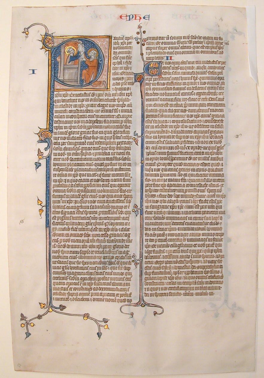 Folha Manuscrito com a Abertura da Epístola de São Paulo aos Efésios, de uma Bíblia, c. 13 de Unbekannt