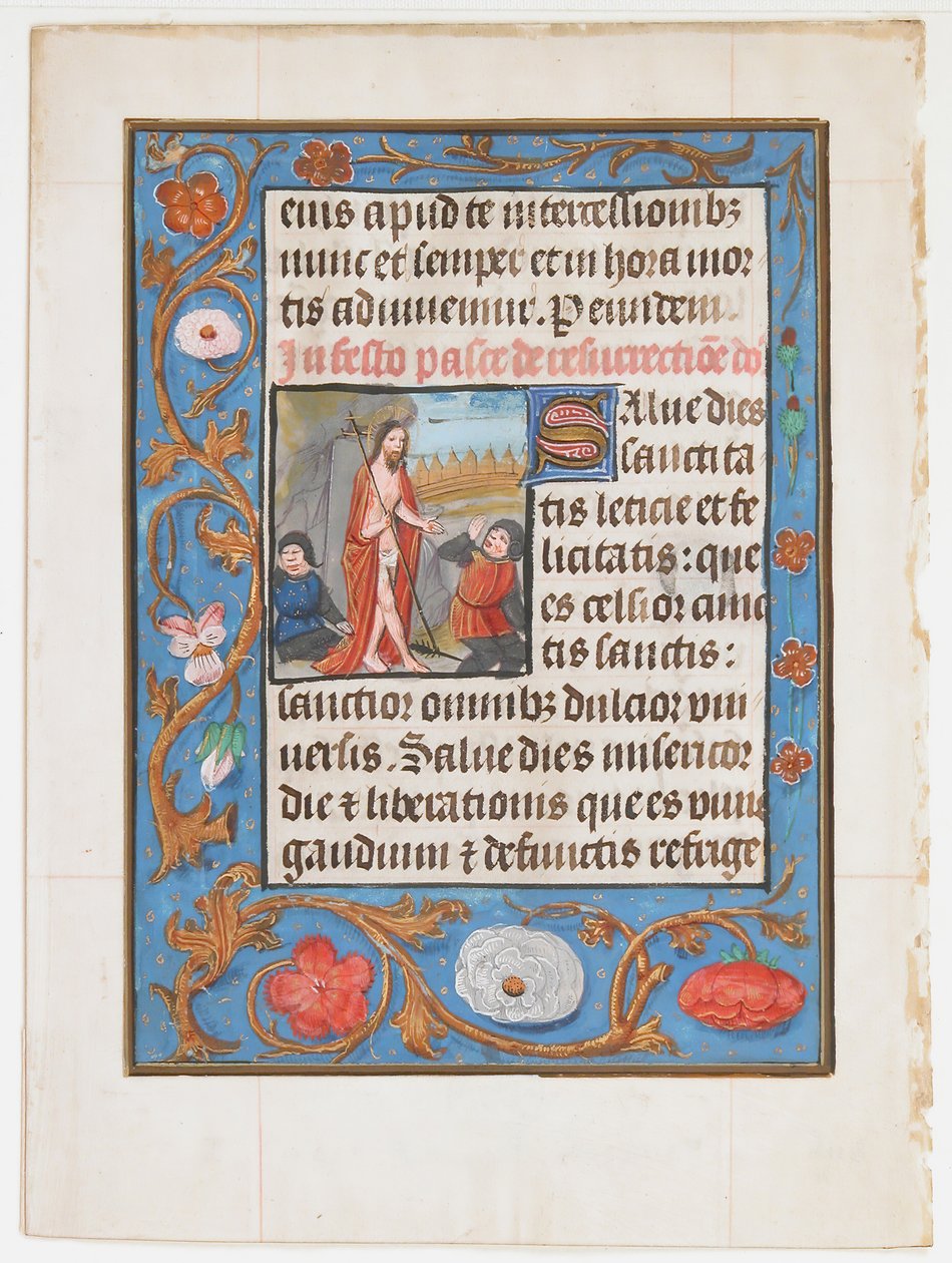 Folha do manuscrito com a ressurreição, de um livro de horas, ca. 1500. de Unbekannt