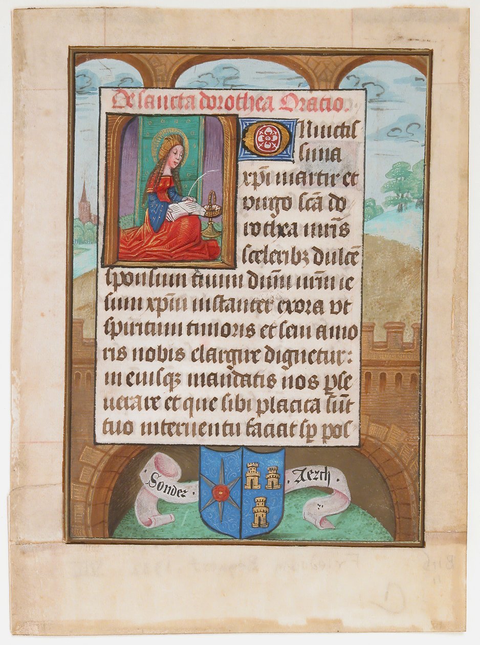 Manuscrito Leaf with Saint Dorothy, de um livro de horas, ca. 1500. de Unbekannt
