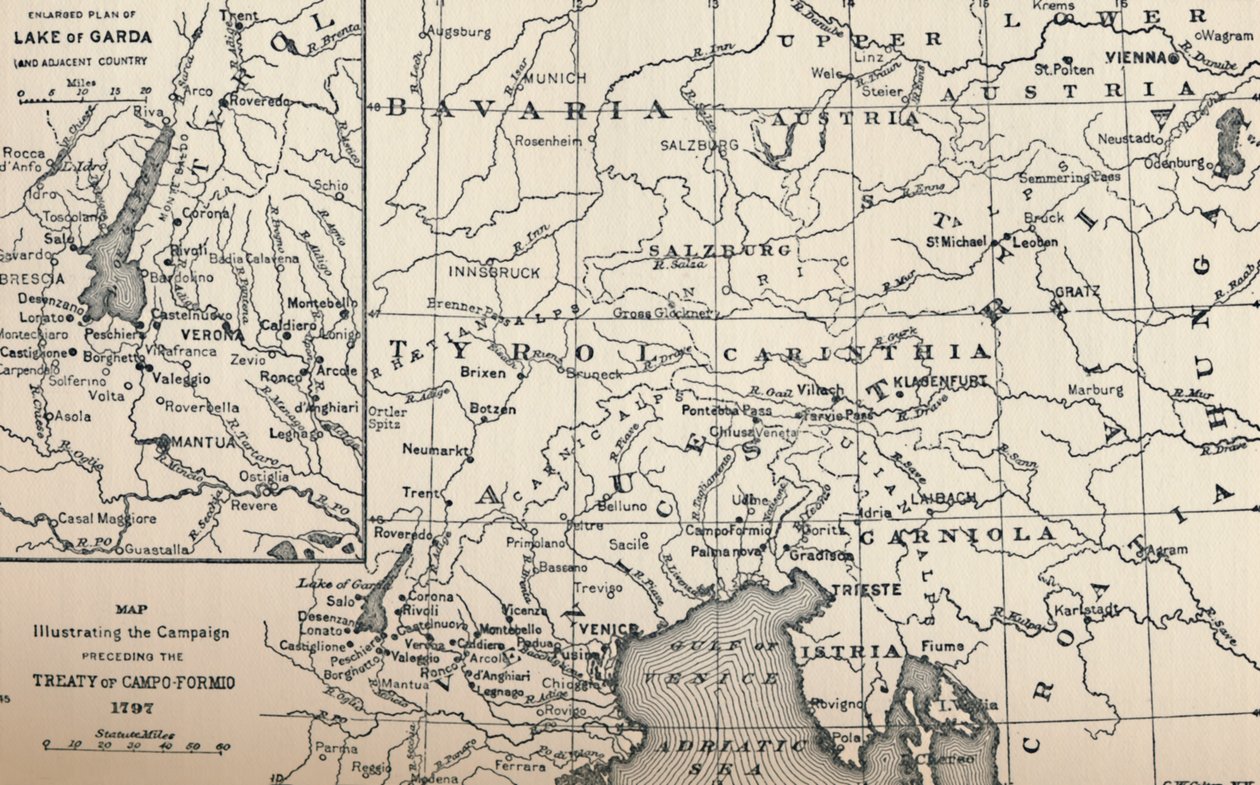 Mapa ilustrativo da campanha anterior ao Tratado de Campo-Formio, 1797, 1896 de Unbekannt