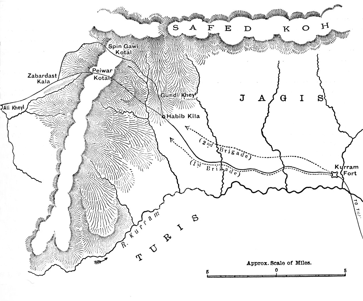 Mapa mostrando a marcha do general Roberts para Peiwar Kotal de 28 de novembro a 1 de dezembro de 1878, c1880 de Unbekannt