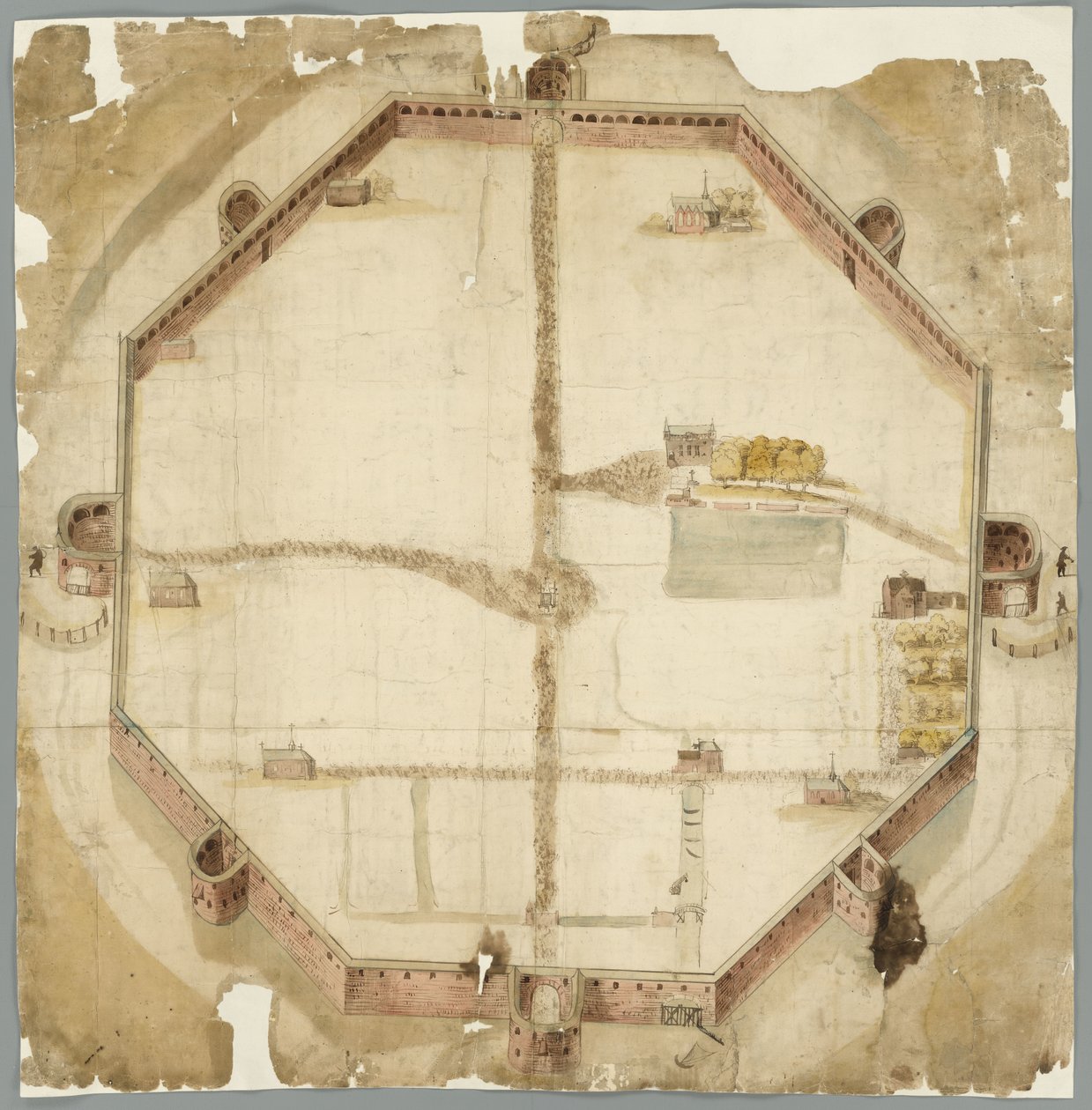  Mapa de 1530 mostrando os muros de Haia, Holanda, planeados mas nunca executados de Unbekannt