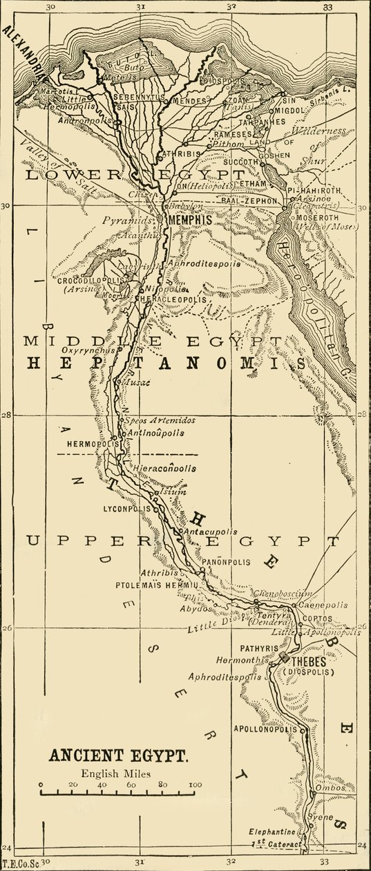 Mapa do Egito antigo, 1890. de Unbekannt