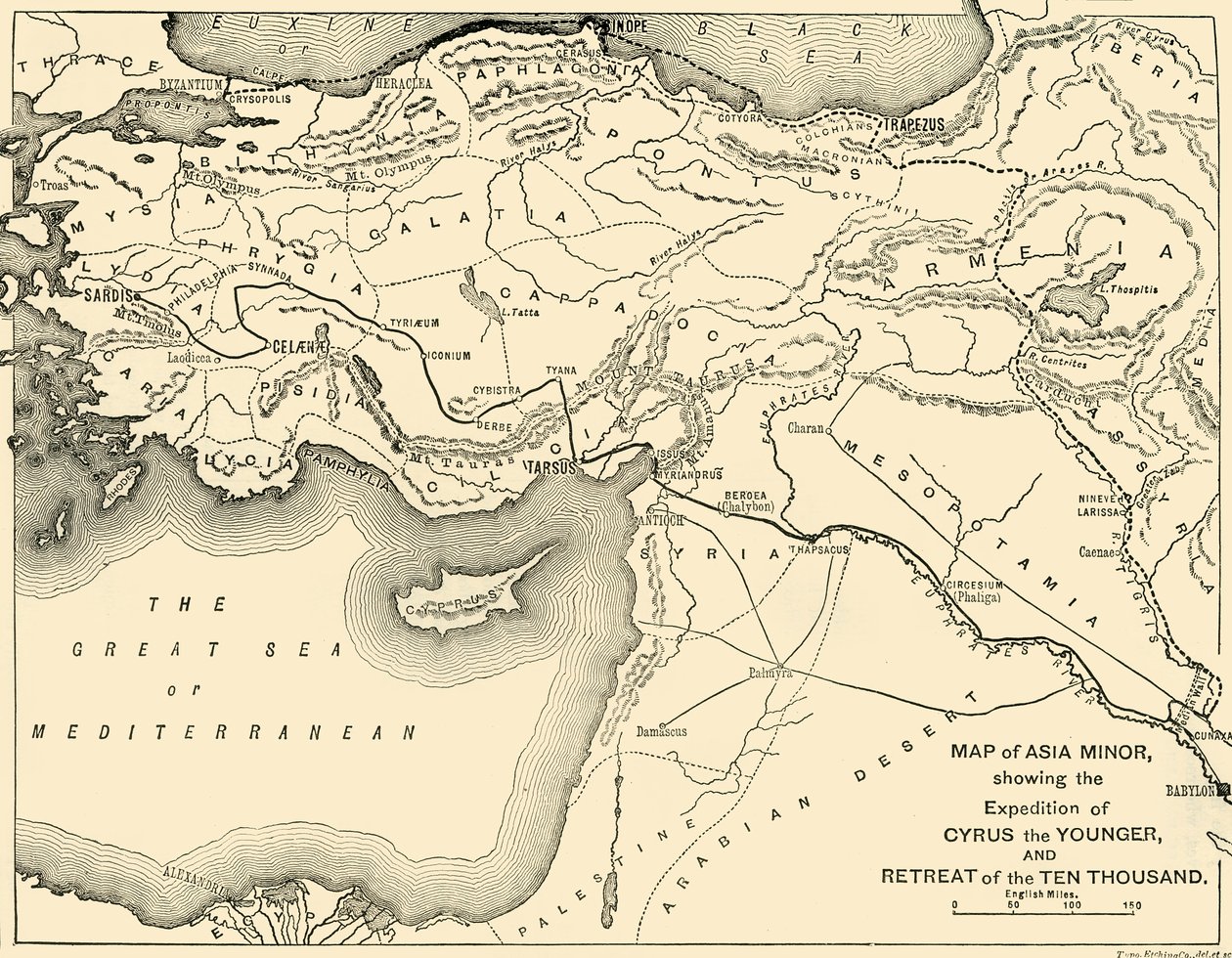 Mapa da Ásia Menor, Expedição de Ciro, o Jovem, e Retiro dos Dez Mil, 1890. de Unbekannt