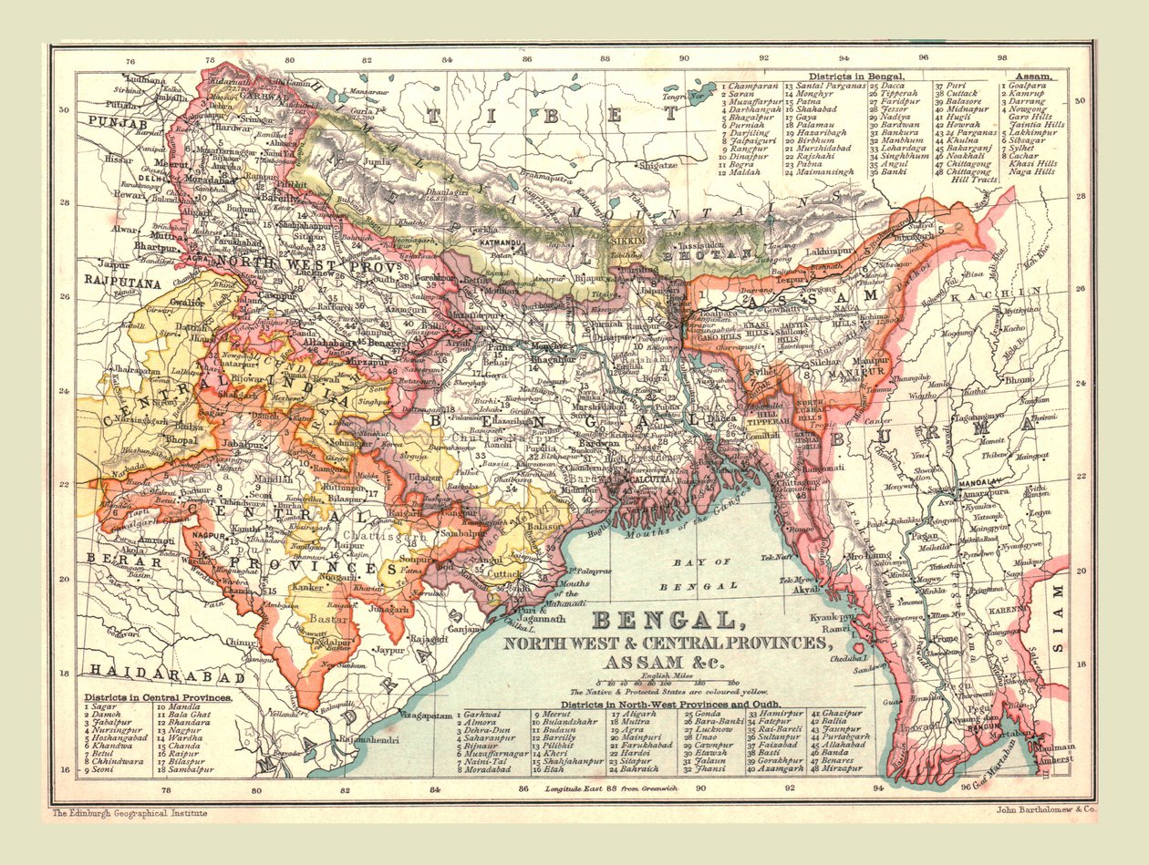 Mapa de Bengala, Províncias Noroeste e Central e Assam, 1902. de Unbekannt
