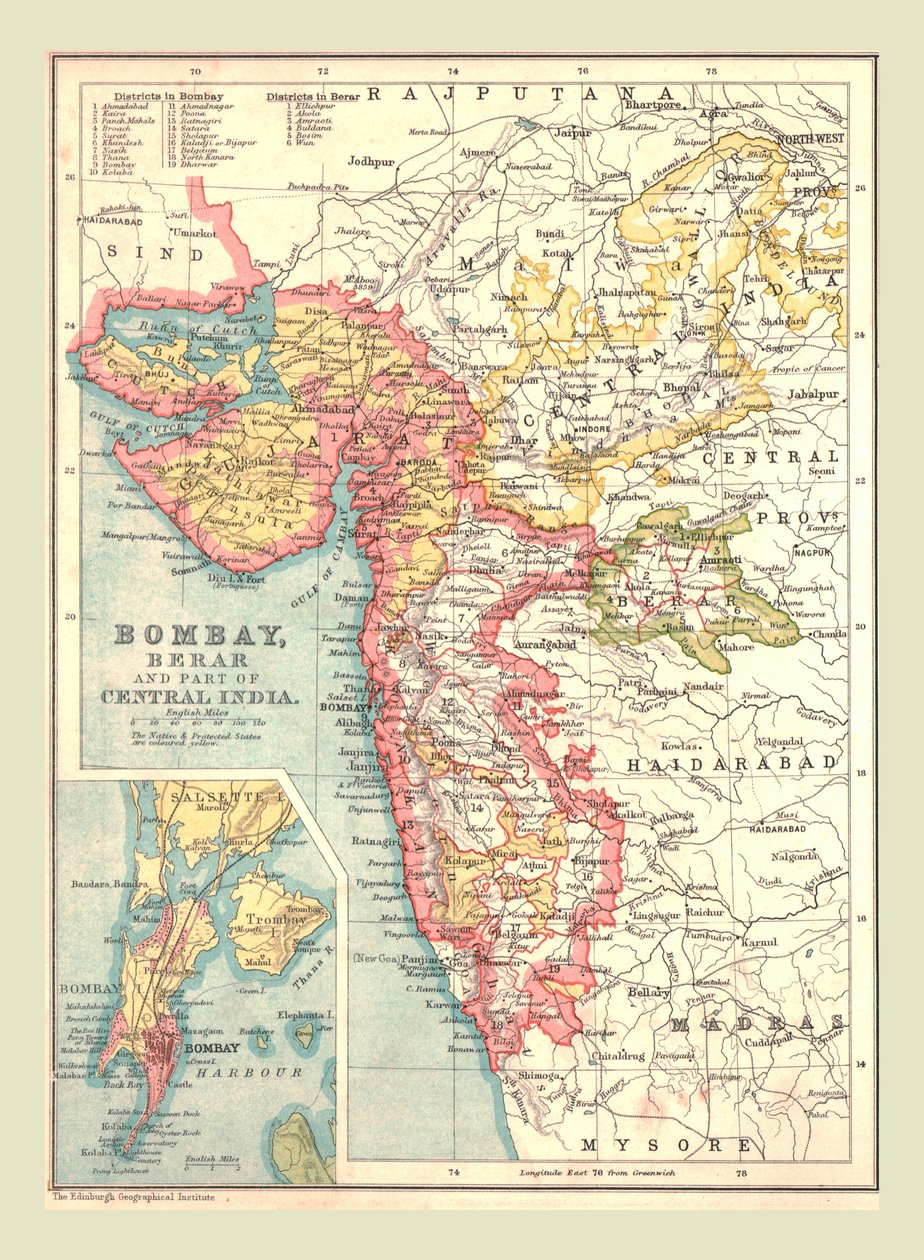 Mapa de Bombaim, Berar e parte da Índia Central, 1902. de Unbekannt