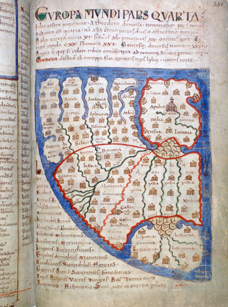 Mapa da Europa, uma página de Liber Floridus, século XII de Unbekannt