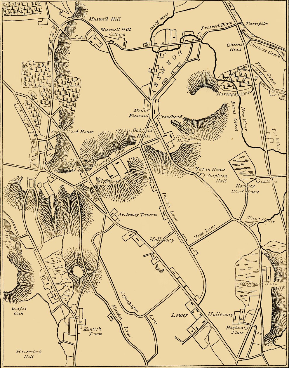 Mapa de Hornsey e Vizinhança em 1819, c1876. de Unbekannt