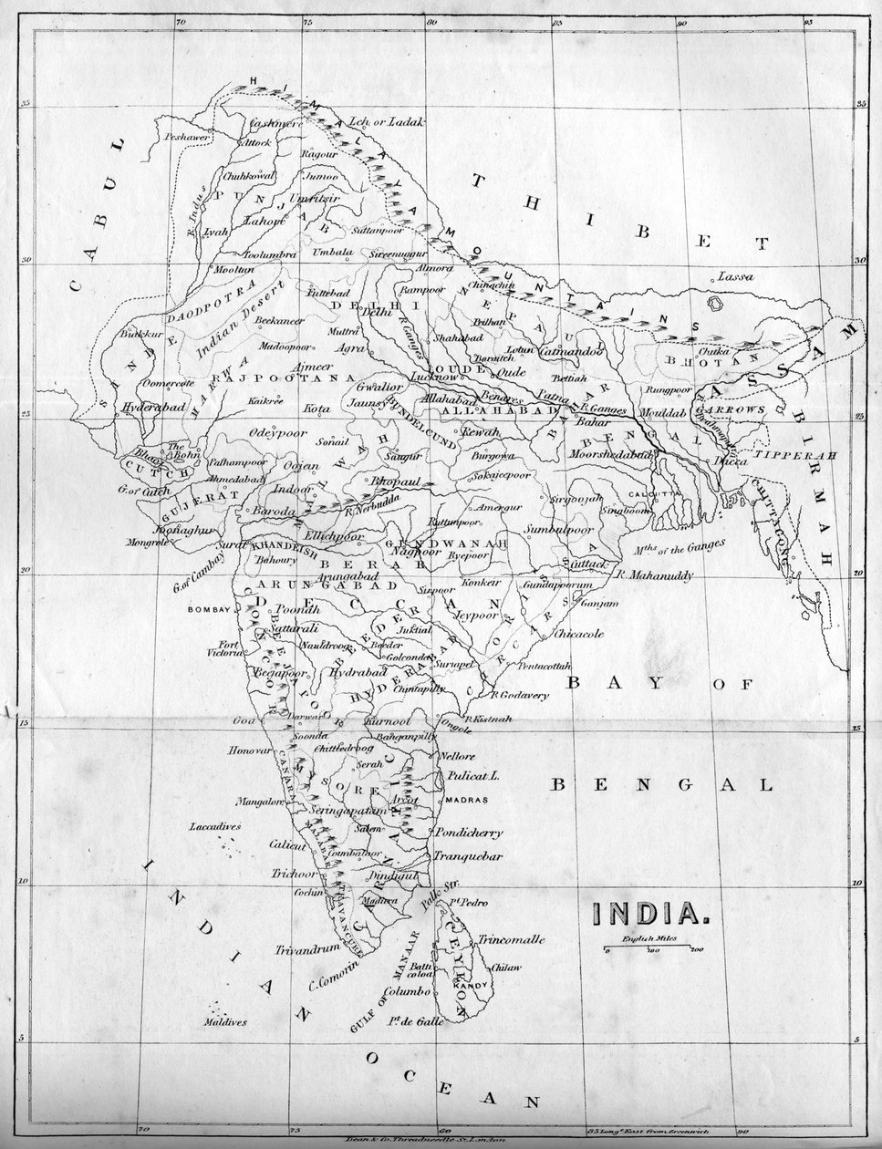 Mapa da Índia, 1847 de Unbekannt