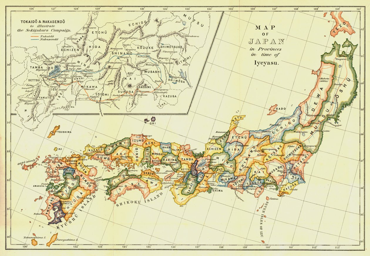 Mapa do Japão nas províncias na época de Iyeyasu, 1903. de Unbekannt