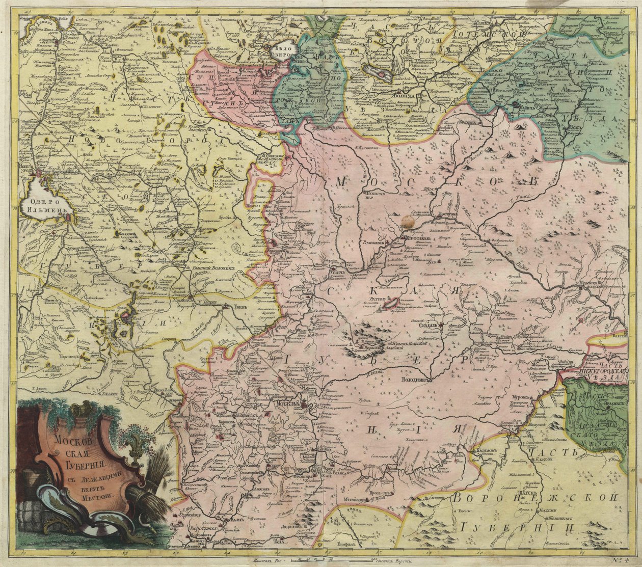 Mapa da província de Moscou e partes das províncias mais próximas, 1745 de Unbekannt