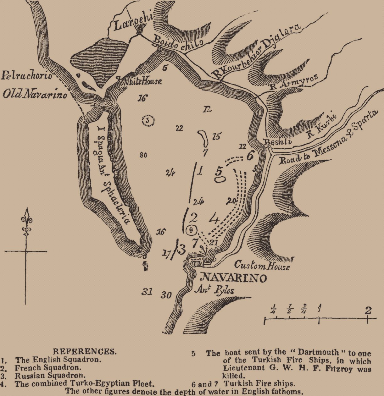 Mapa da baía de Navarino, primeiro trimestre do século XIX. de Unbekannt