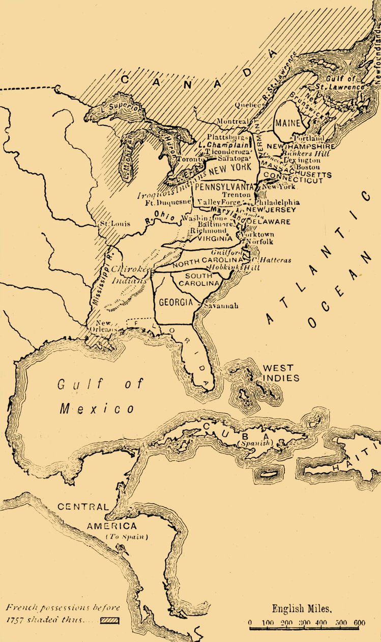 Mapa da América do Norte, ilustrando a Guerra da Independência Americana, c1785, 1890. de Unbekannt