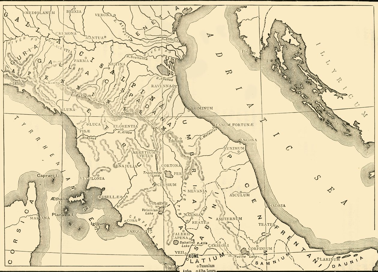 Mapa da Itália do norte e central, 1890. de Unbekannt