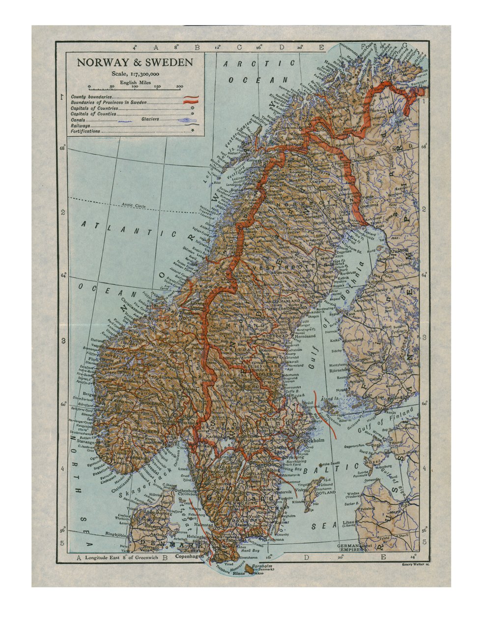 Mapa da Noruega e Suécia, século c19 de Unbekannt