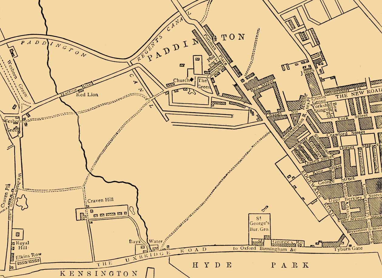 Mapa de Paddington, em 1815, c1876. de Unbekannt