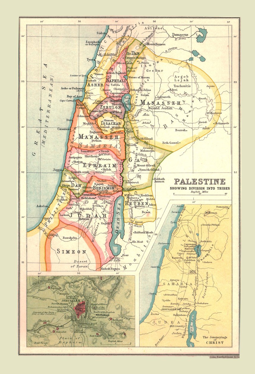 Mapa da Palestina, mostrando a divisão em tribos, 1902. de Unbekannt