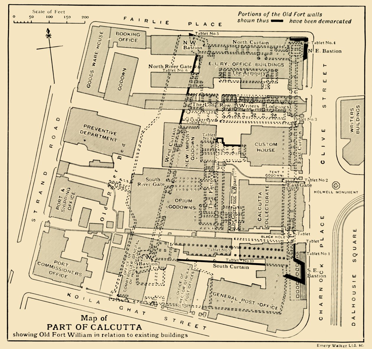 Mapa da parte de Calcutá mostrando o antigo Forte William em relação aos edifícios existentes, 1925. de Unbekannt