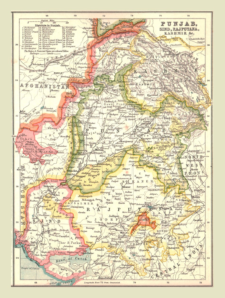 Mapa de Punjab, Sind, Rajputana e Caxemira, 1902. de Unbekannt