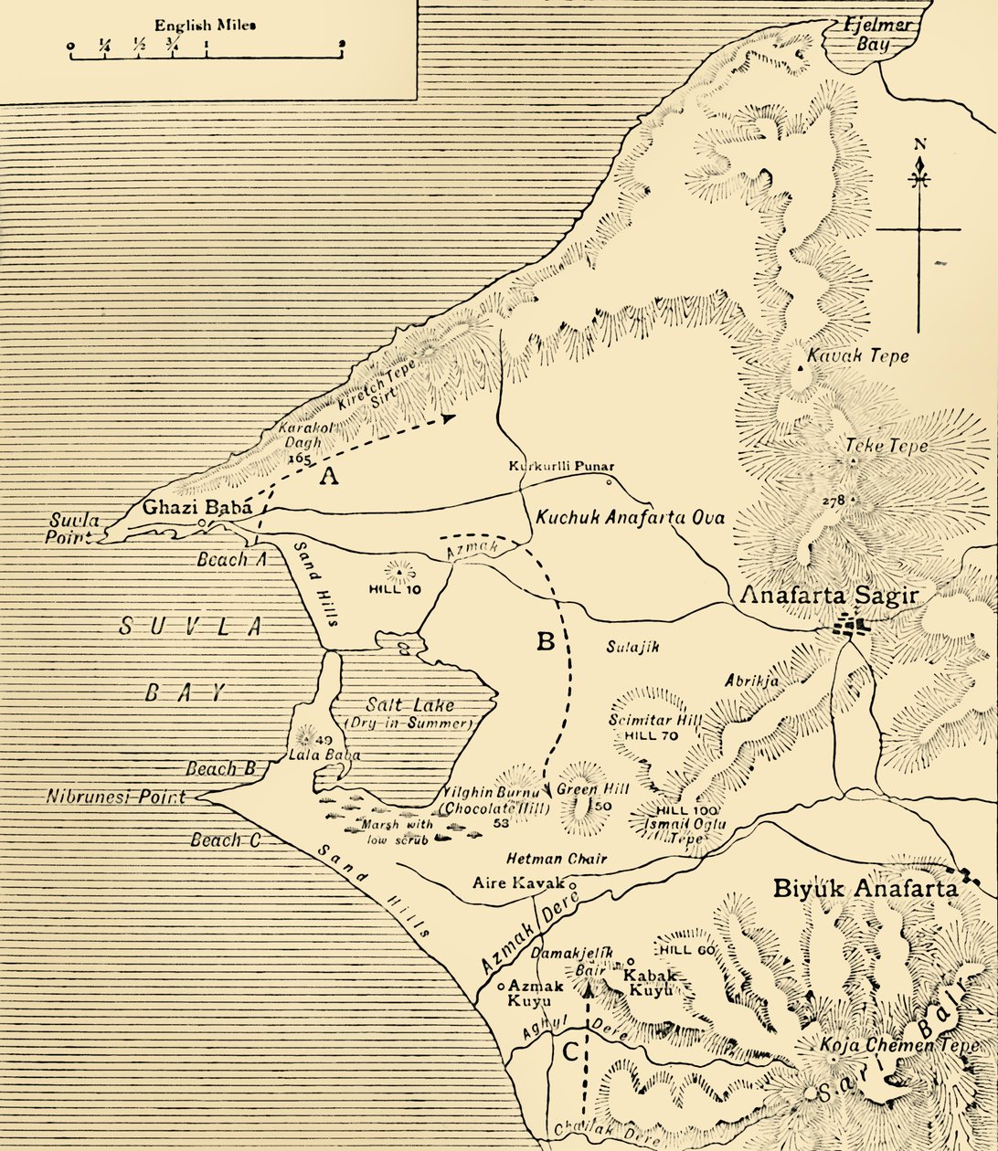 Mapa da Baía de Suvla, Península Gallipoli, Primeira Guerra Mundial, 1915, c1920. de Unbekannt