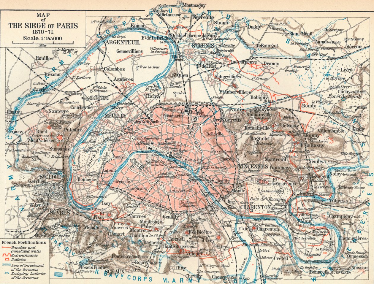 Mapa do cerco de Paris, 1870-71, 1907 de Unbekannt