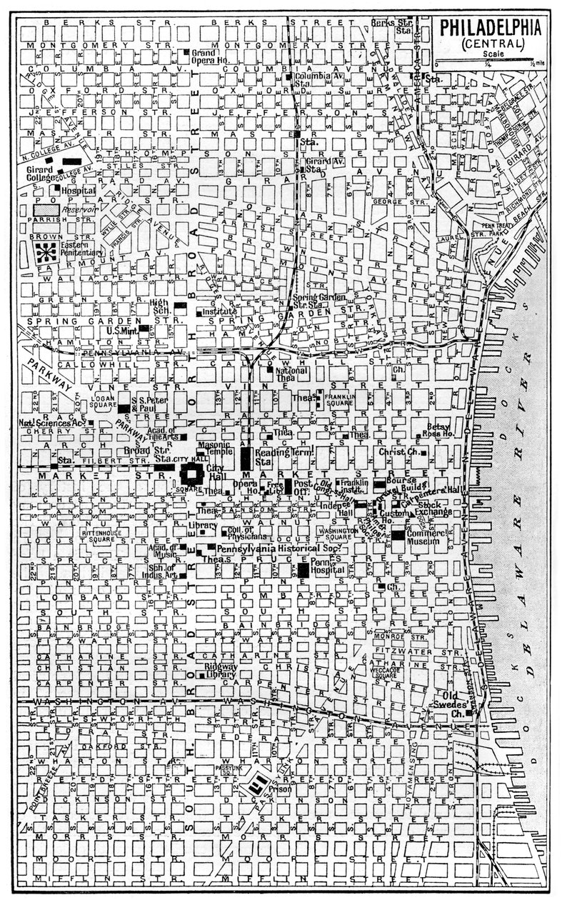Mapa da região central da Filadélfia, Pensilvânia, EUA, c1930s de Unbekannt