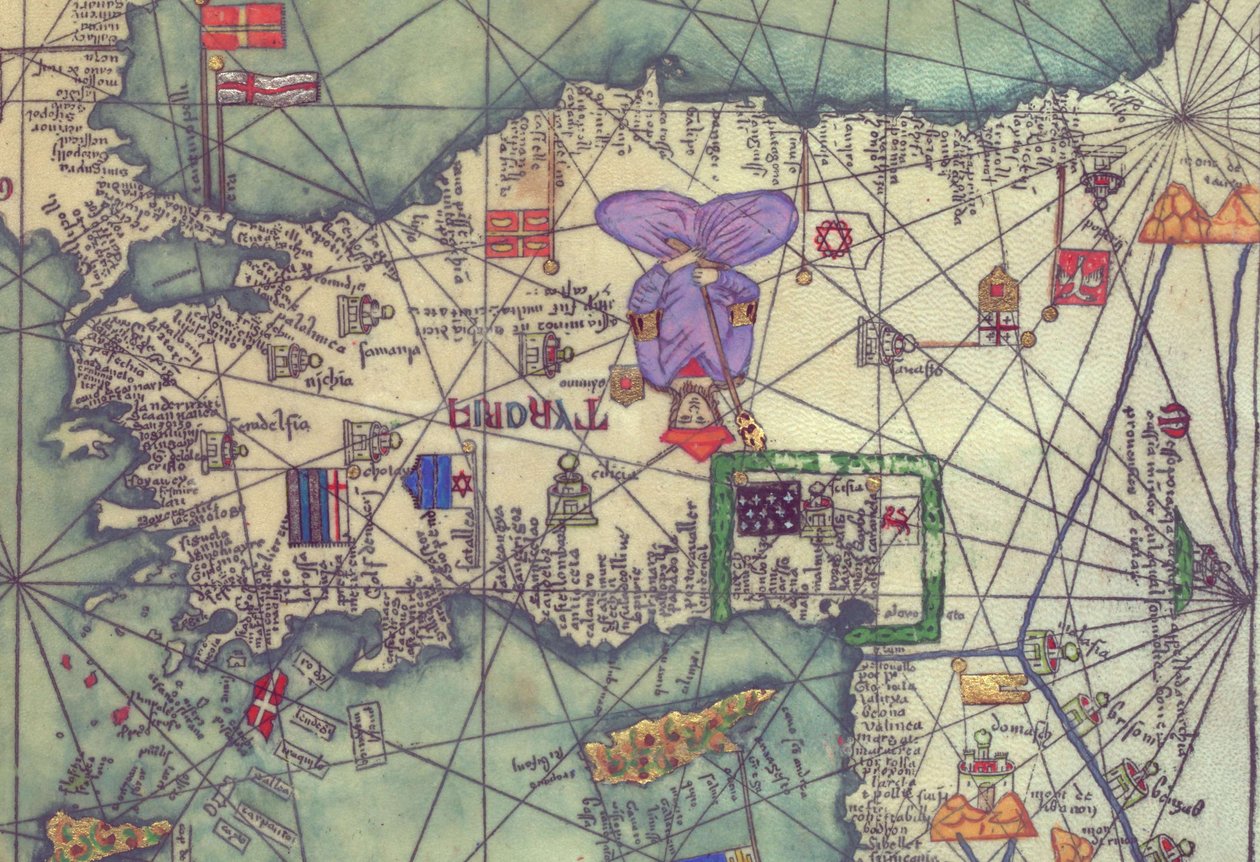 Mapa da Europa de Leste, vista do sul. Reprodução do Atlas Catalão de Unbekannt