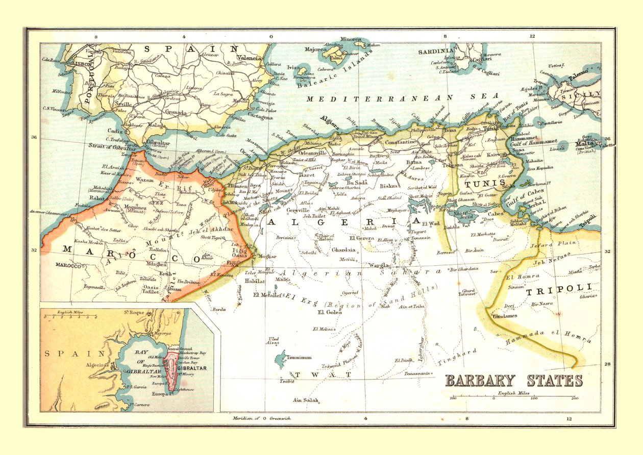 Mapa dos Estados da Barbaria, 1902. de Unbekannt