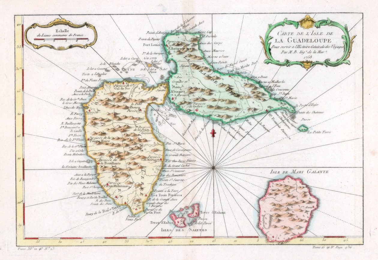 Mapa da ilha caribenha de Guadalupe, c1764 de Unbekannt