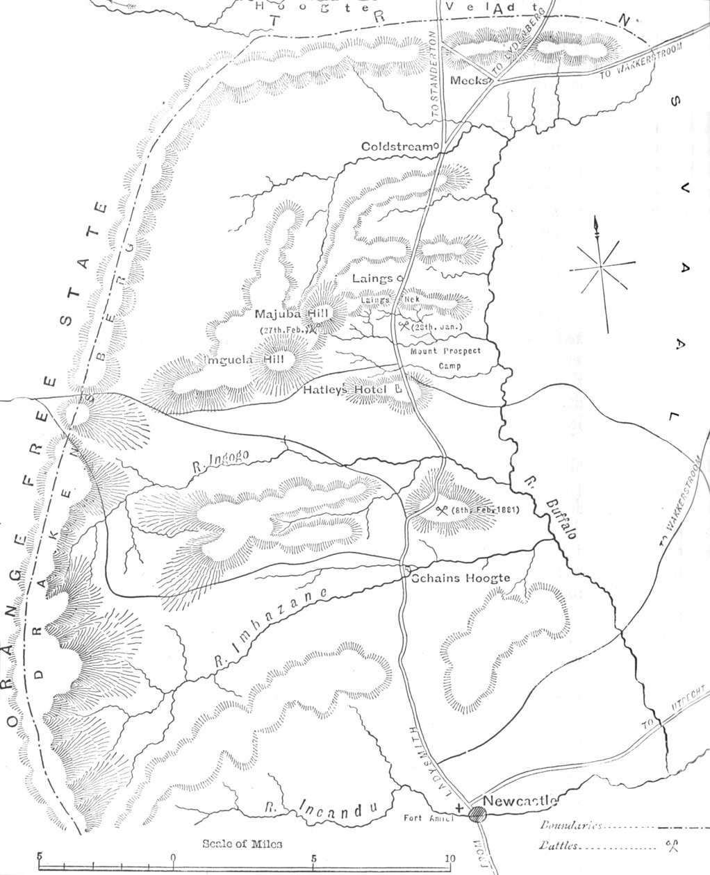 Mapa do país entre Newcastle e o Transvaal, c1880 de Unbekannt
