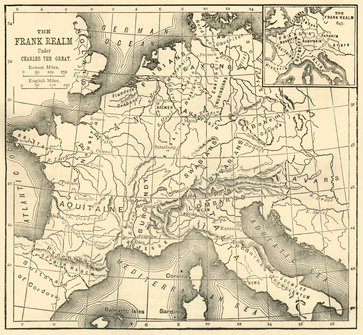 Mapa do Reino dos Francos Sob Carlos Magno, 1890. de Unbekannt