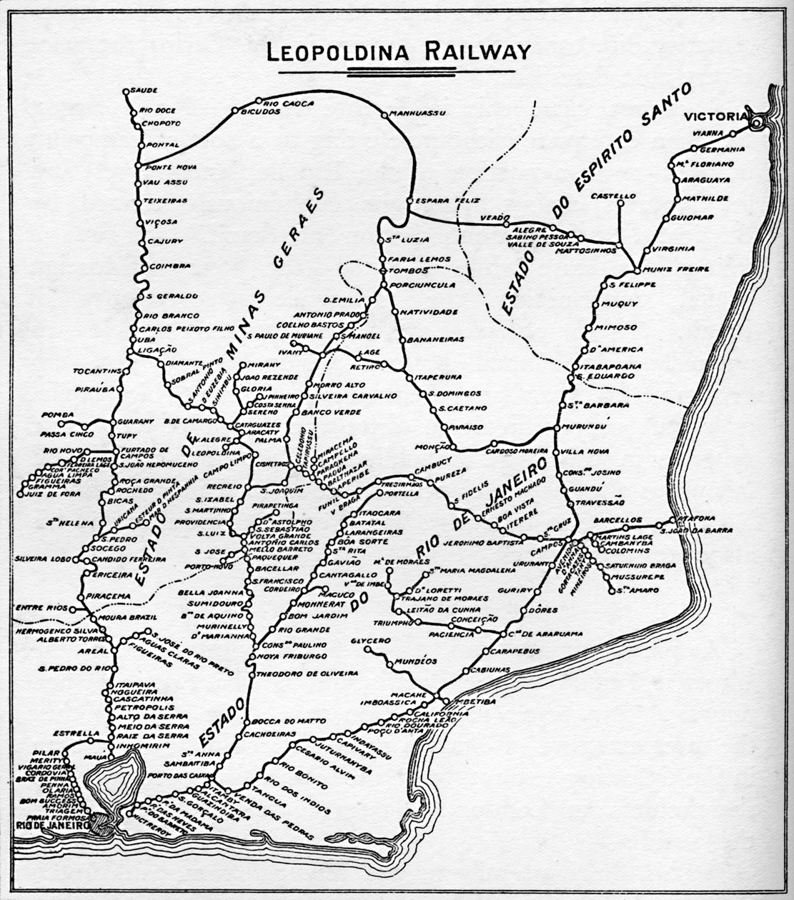 Mapa do Sistema Ferroviário Leopoldina, 1914. de Unbekannt