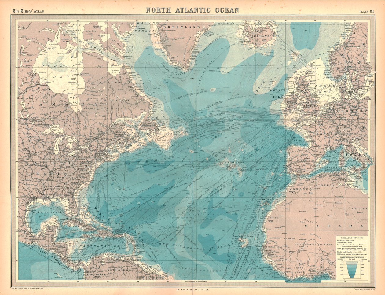 Mapa do Oceano Atlântico Norte de Unbekannt